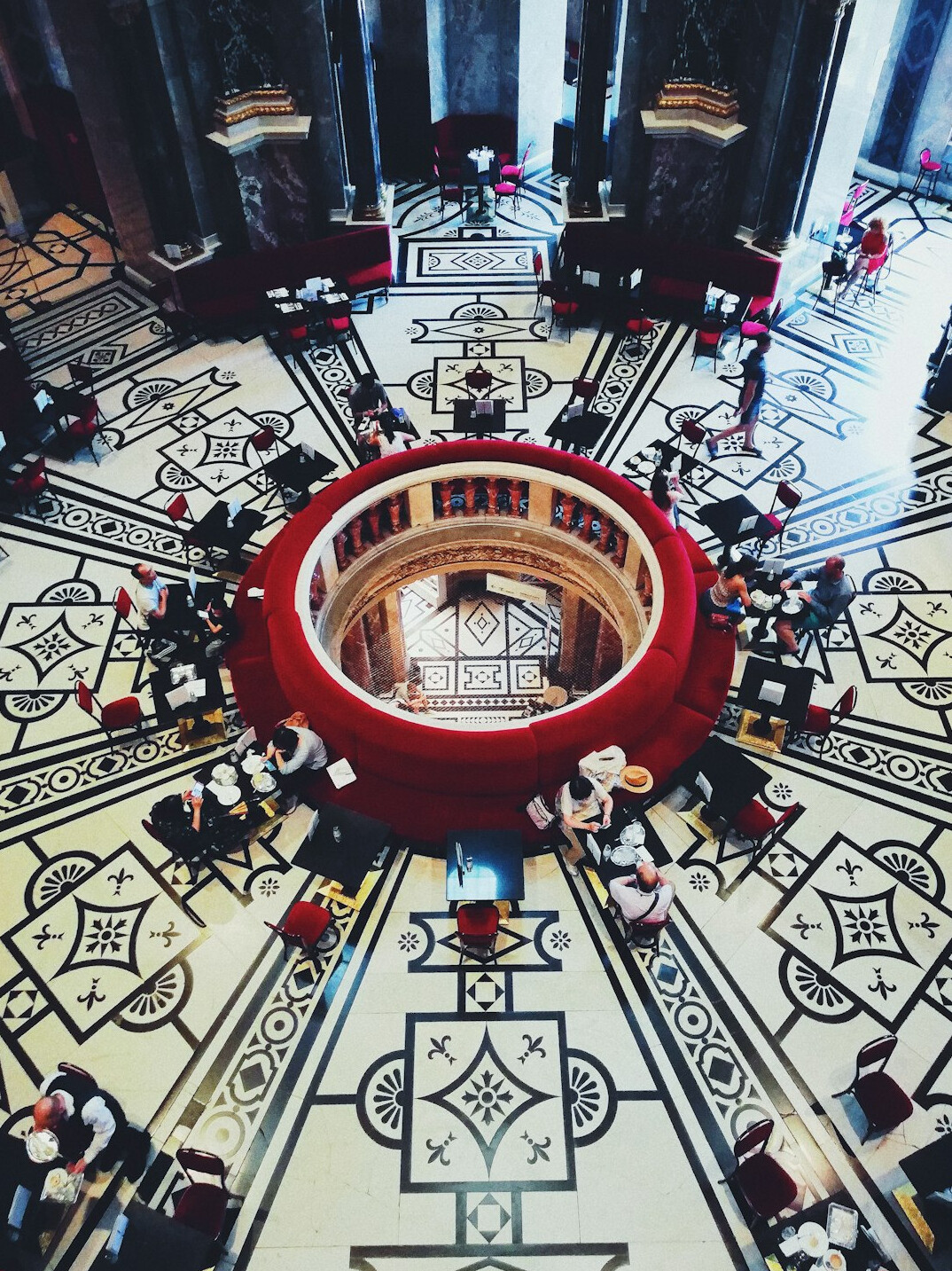 Overhead view of professionals at a roundtable discussion