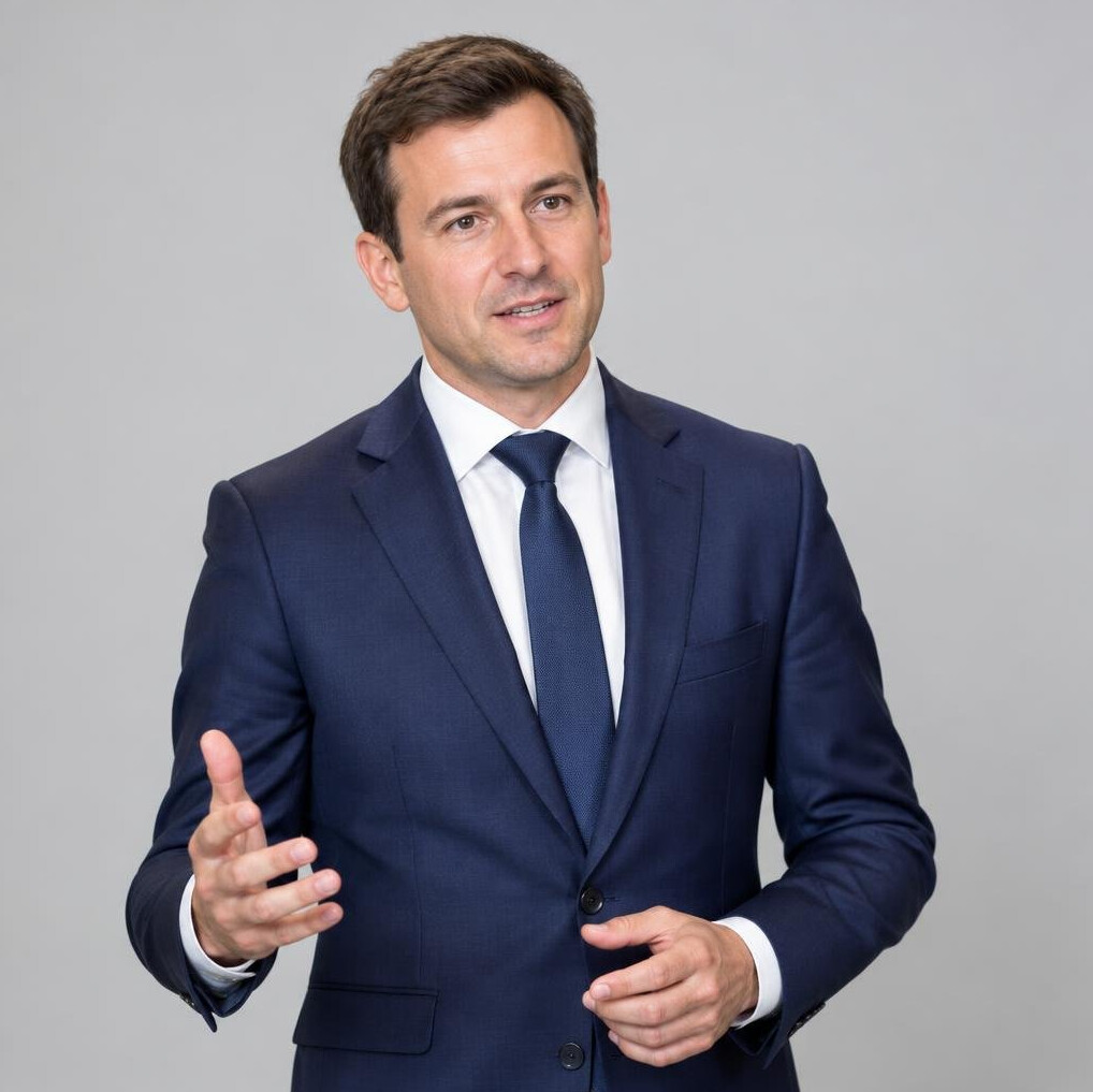 Man speaking during a corporate panel discussion